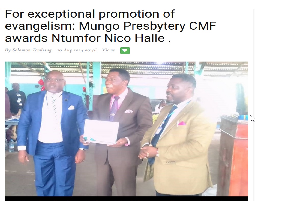 Award to Ntumfor Barrister Nico Halle by CMF Mungo Presbytery